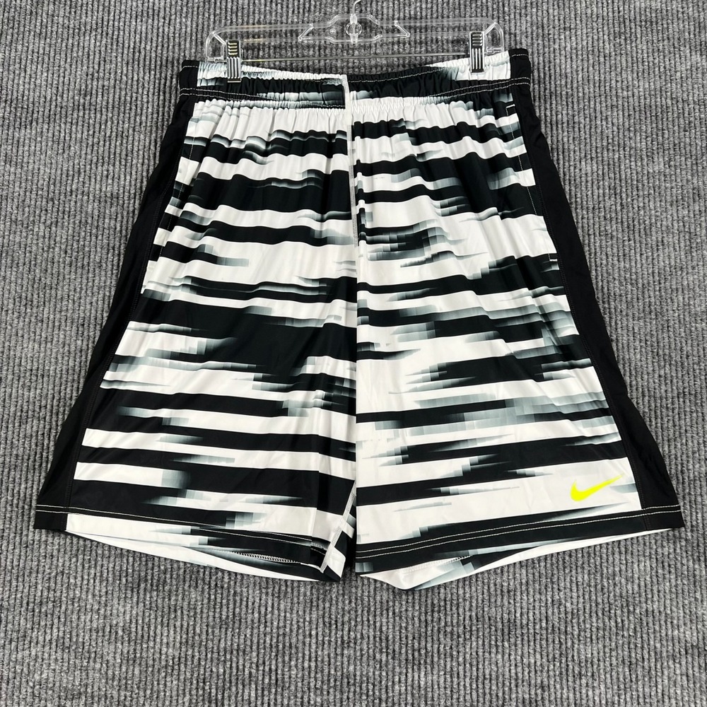Nike Dri Fit Shorts Mens Large Black White Workout Drawstrings Gym Run Lift